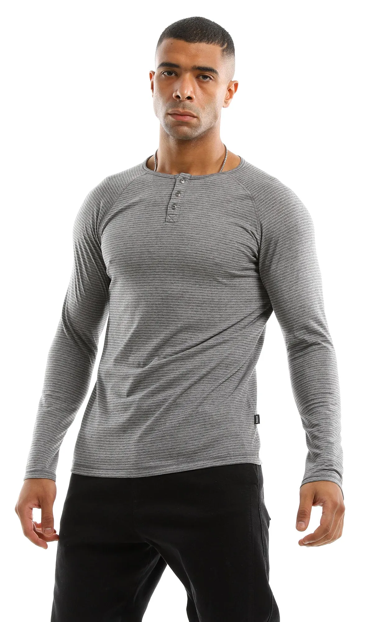 97883 Slip On Long Sleeves Striped Grey T-Shirt