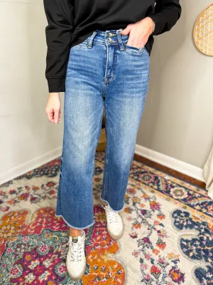 Bayeas High Rise Wide Leg Denim With Raw Hem