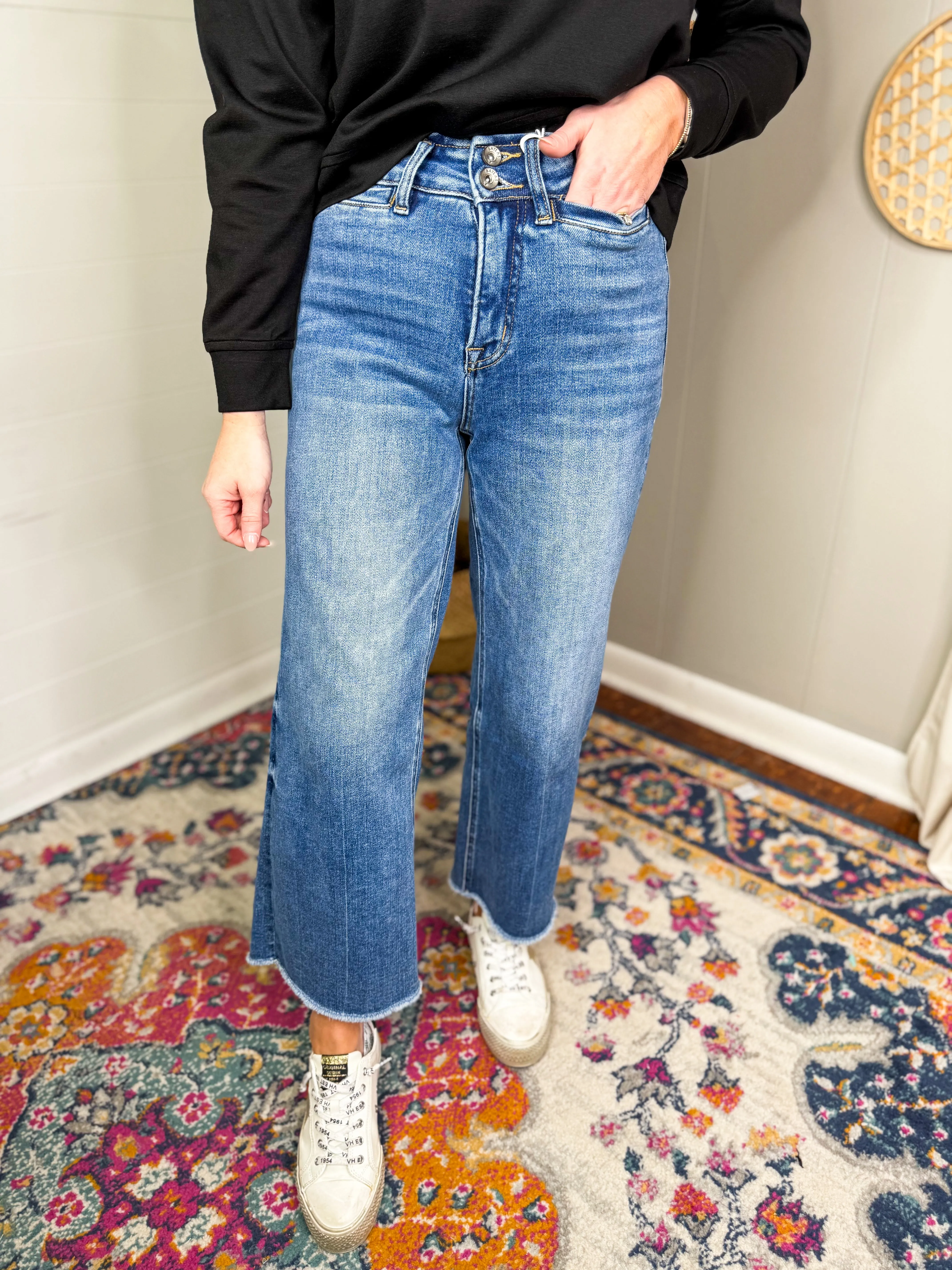 Bayeas High Rise Wide Leg Denim With Raw Hem