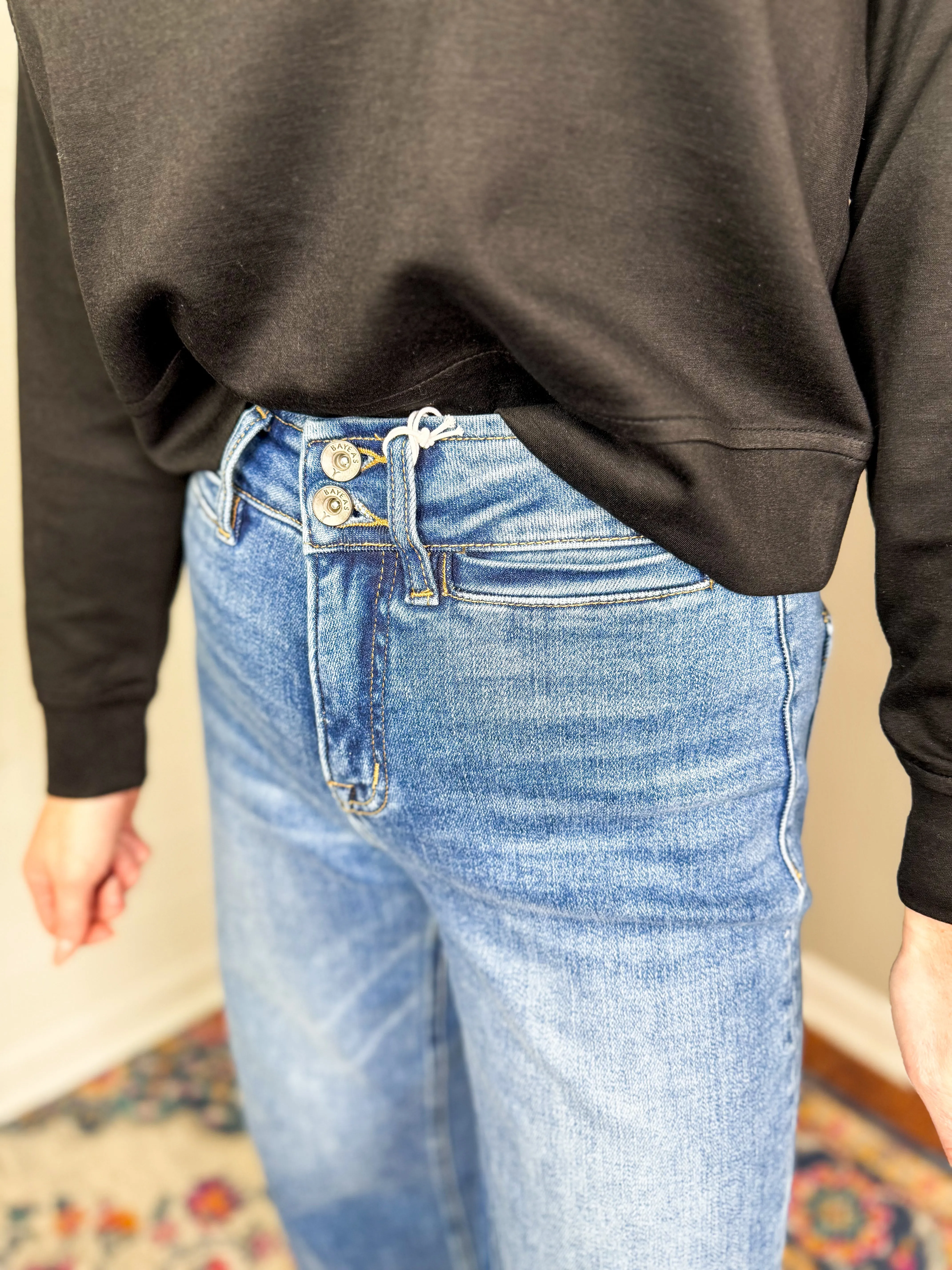 Bayeas High Rise Wide Leg Denim With Raw Hem