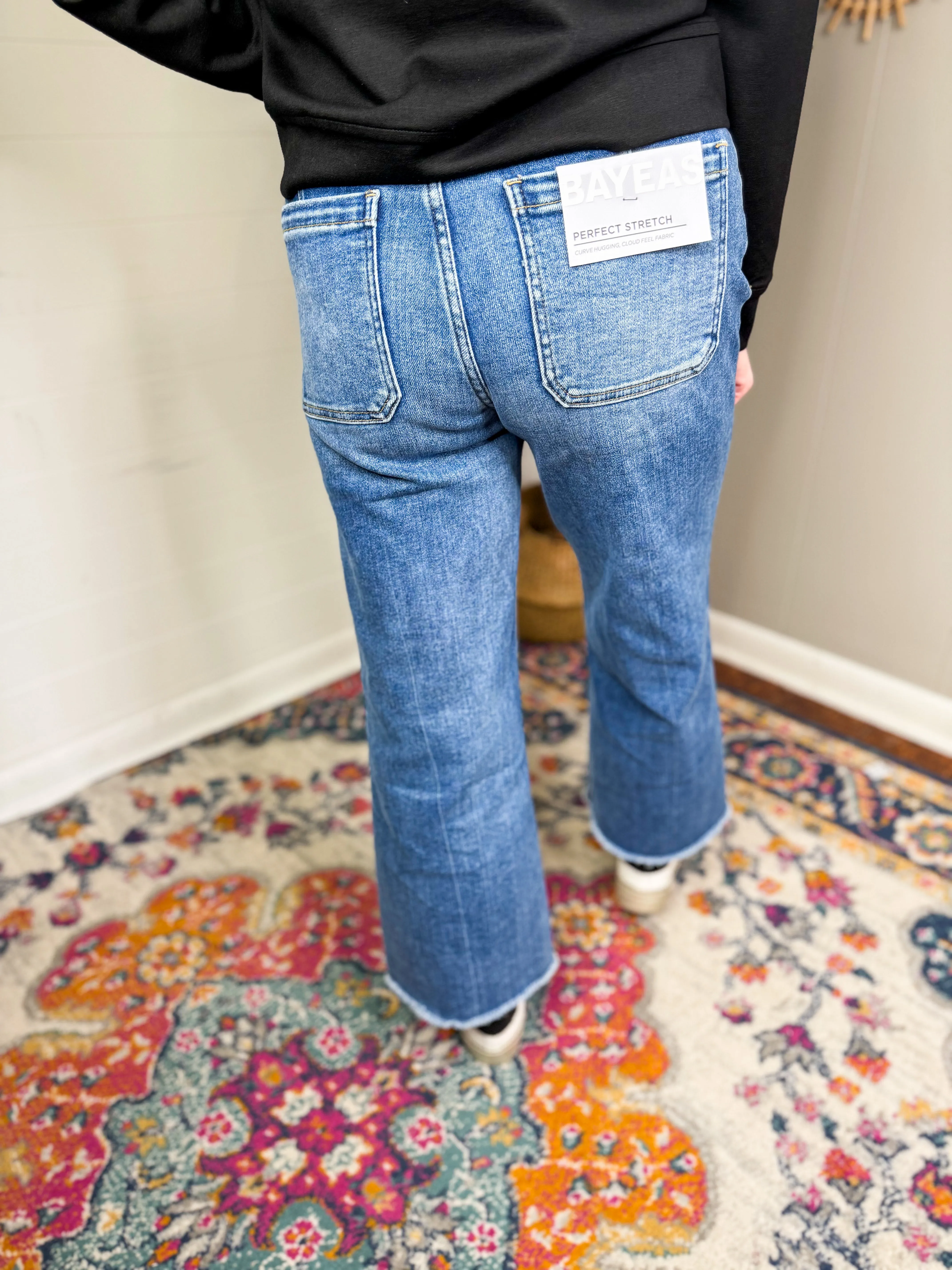 Bayeas High Rise Wide Leg Denim With Raw Hem