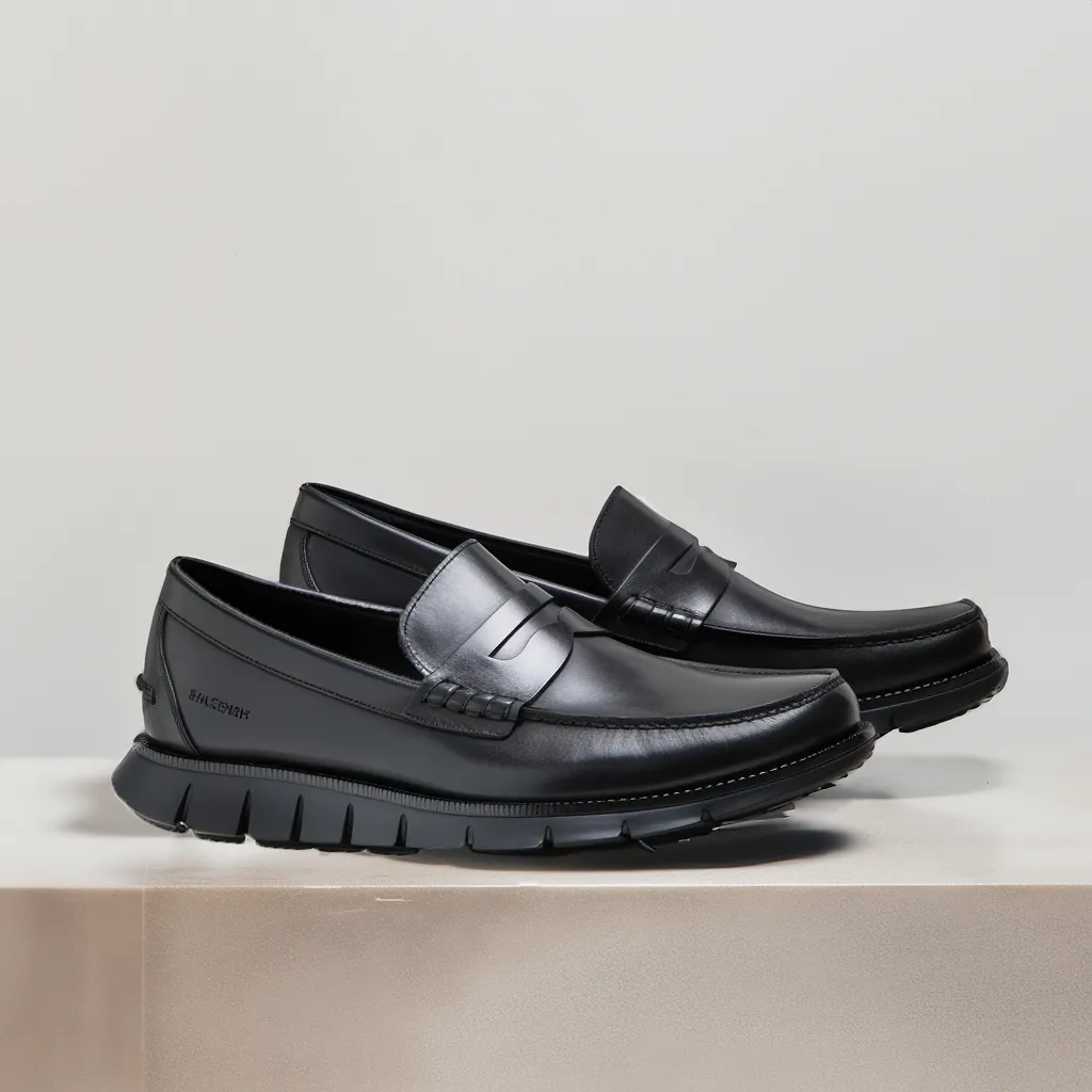 Black Leather Evarado Penny Loafers with Black Hybrid Sole - SS23