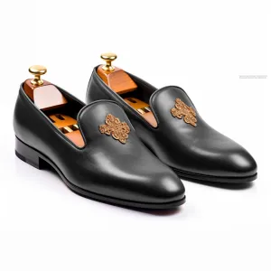 Black Leather Hand Work Zardozi Peshawari Loafers | Wedding Shoes for Groom | Shoes for Haldi Mehendi Sangeet