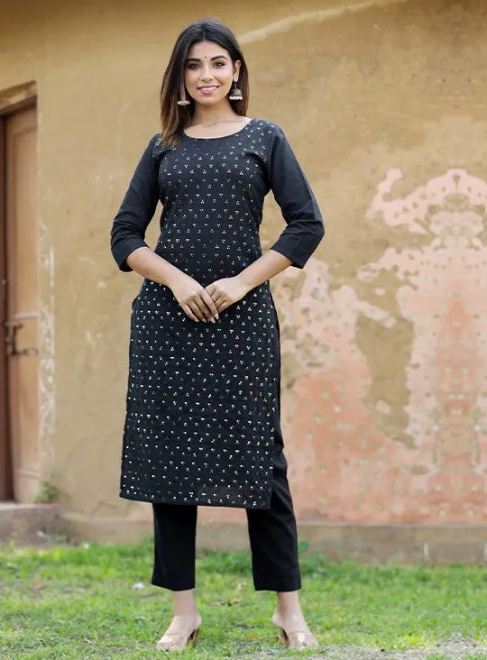 Black Solid Sequins Embellished Kurta Pant Set (set of 2)