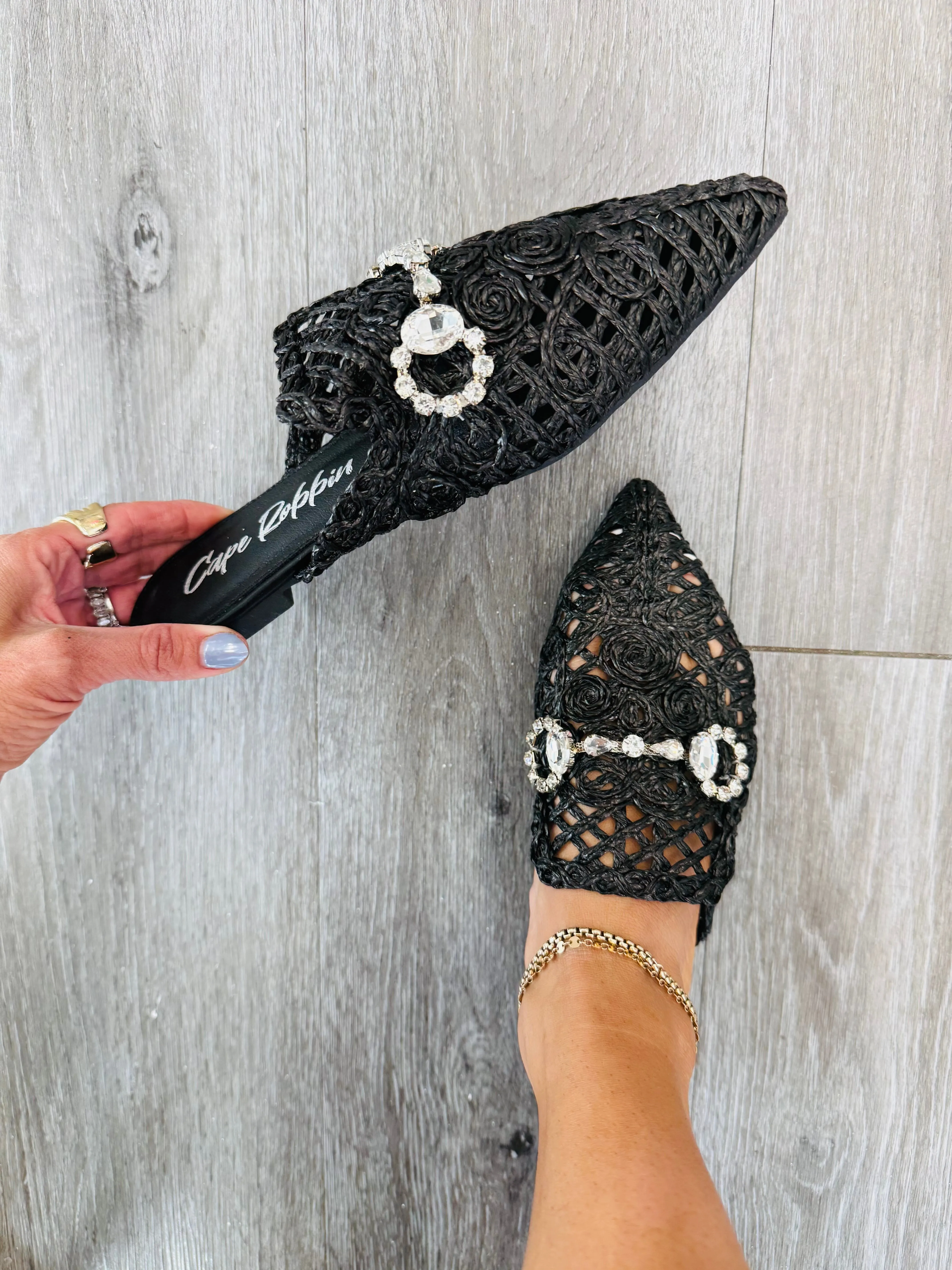 Black Wow Me Woven Mule