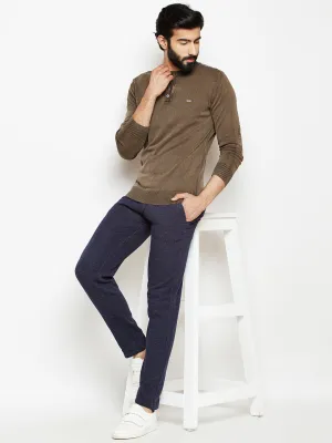 Brown Solid Round Neck Sweater