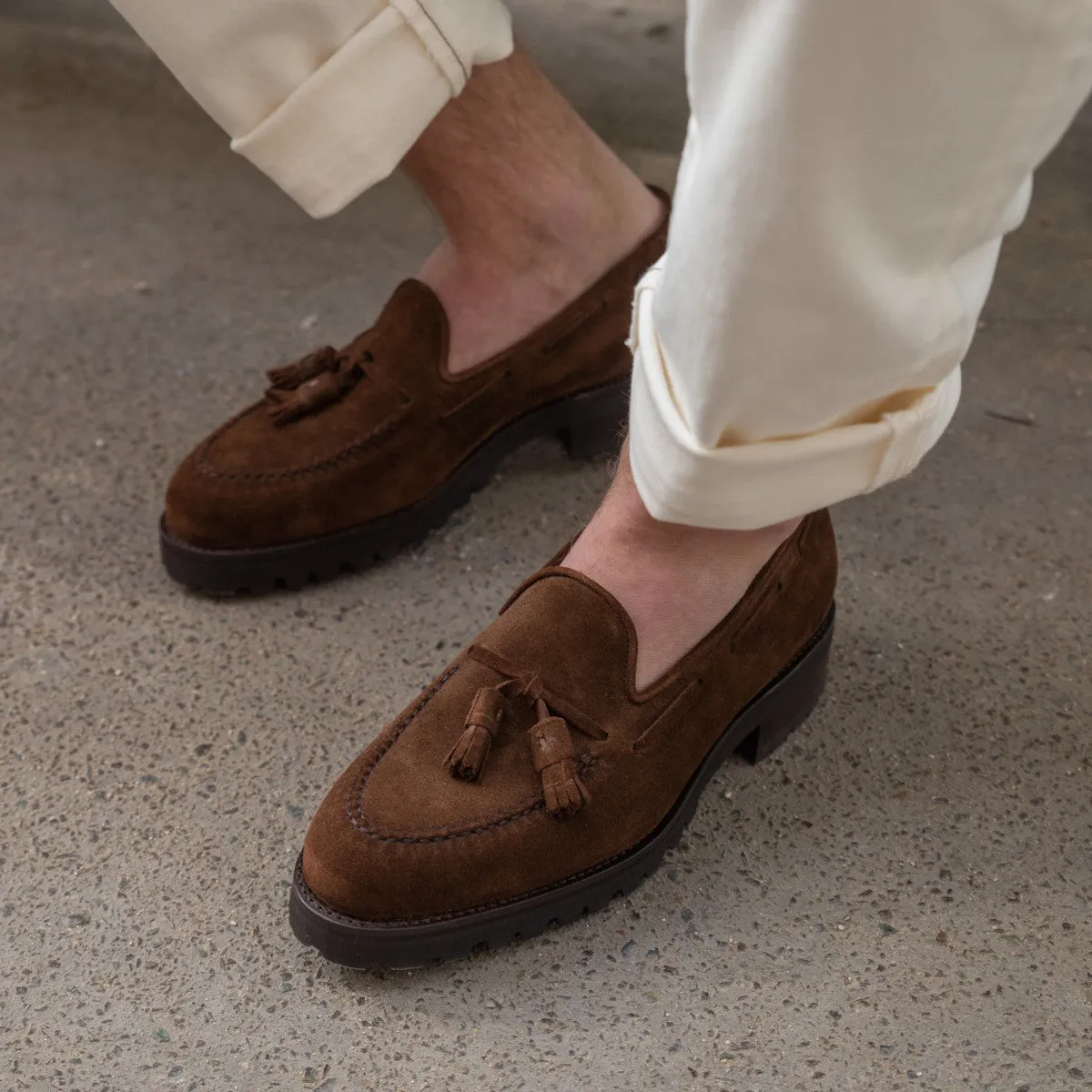 Brown Suede Leather Belize Chunky Tassel Loafers - With Track Soles - AW24