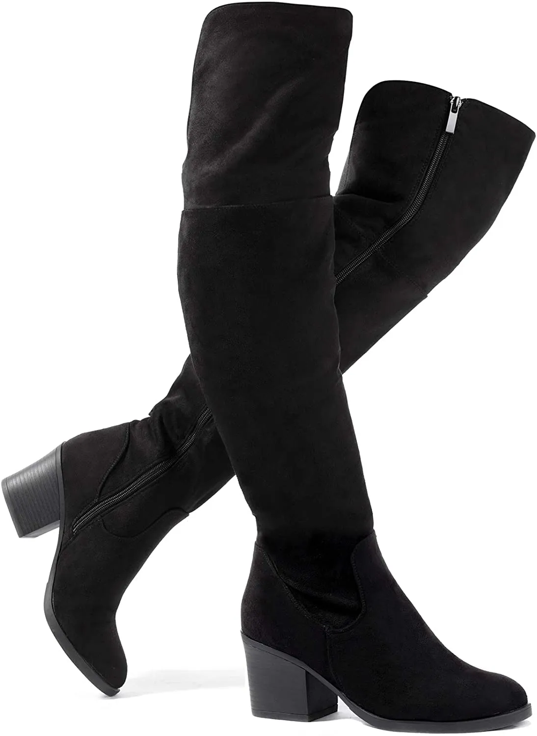 Chestnut Brown Stacked Zippered Over the Knee Boots