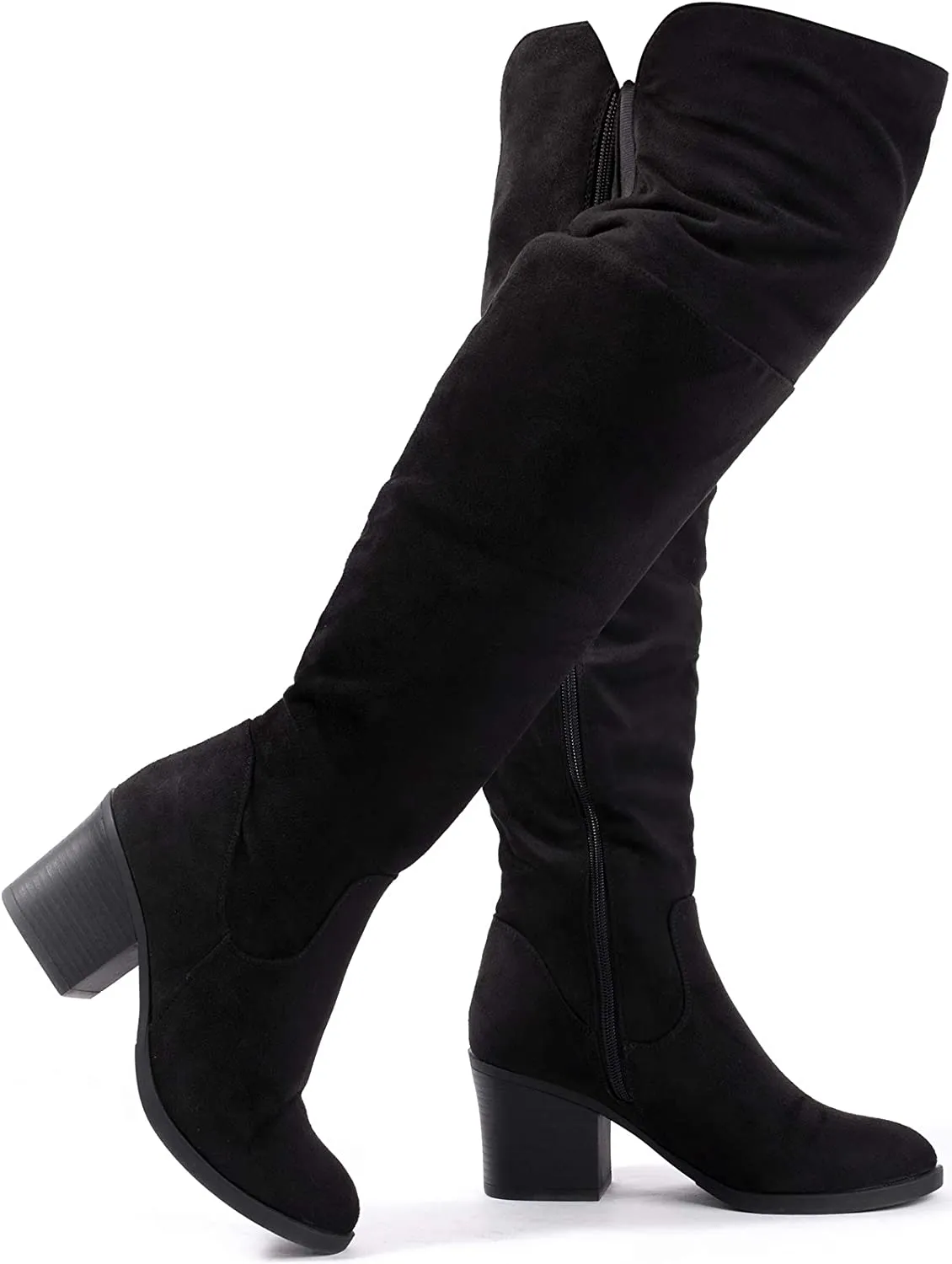 Chestnut Brown Stacked Zippered Over the Knee Boots