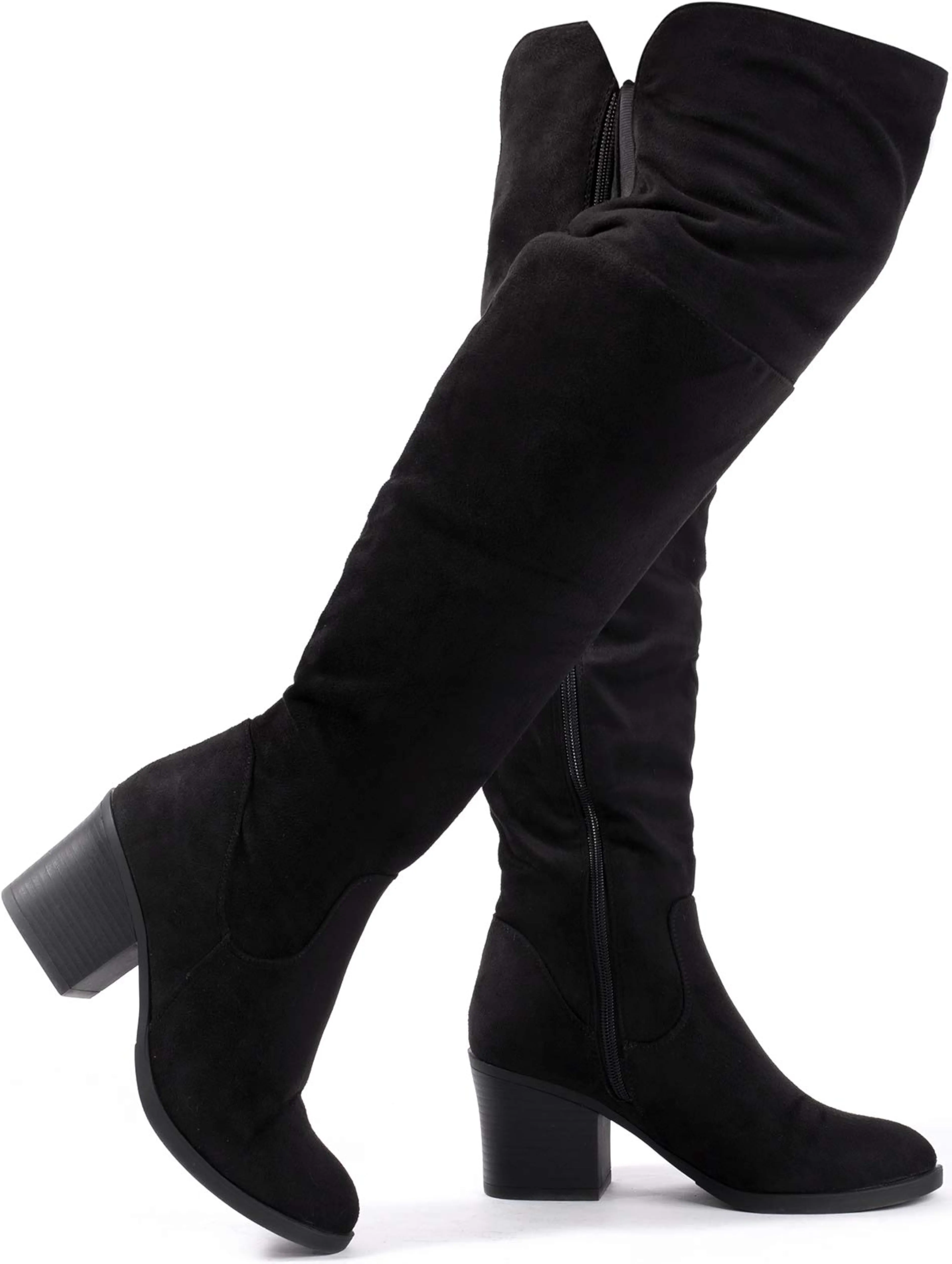 Chestnut Brown Stacked Zippered Over the Knee Boots