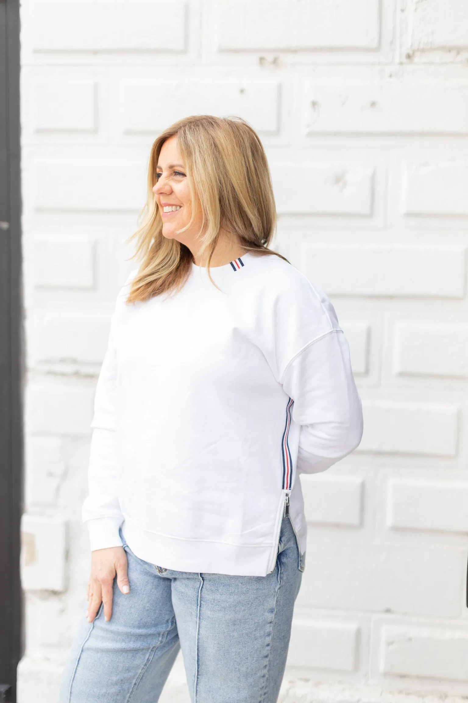 Danny Sweatshirt W/ Navy Stripe Ribbon