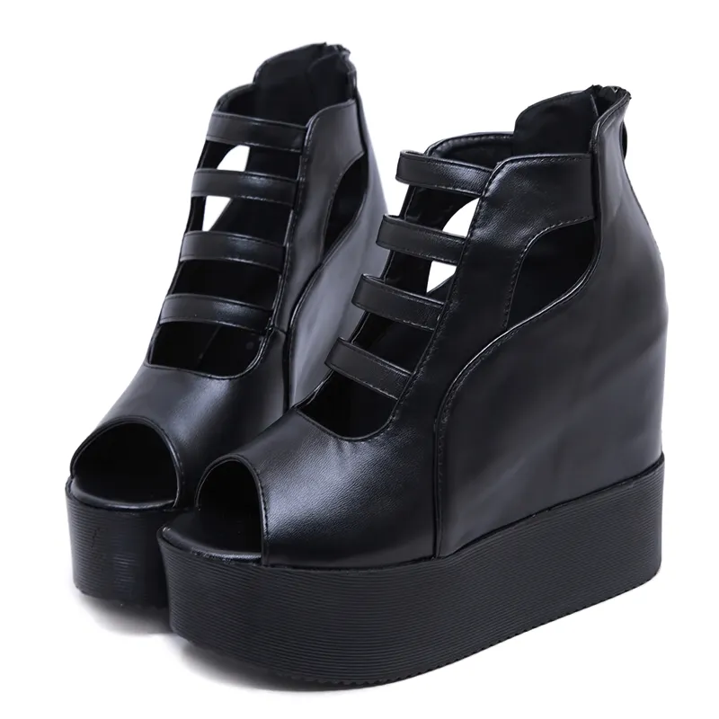 Fashion Platforms Open Toe Shoes For Women / Female Back Zipper Hollow Out Breathable Sandals
