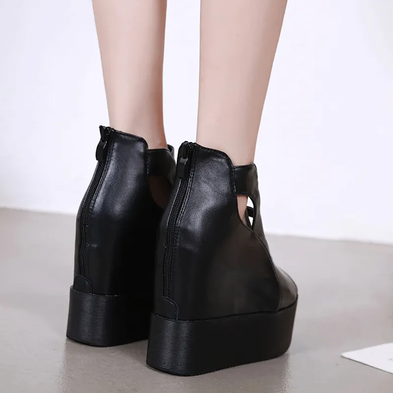 Fashion Platforms Open Toe Shoes For Women / Female Back Zipper Hollow Out Breathable Sandals