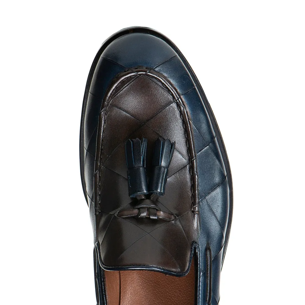 Height Increasing Goodyear Welted Vouzela Navy Blue Quilted Leather Loafer With Violin Leather Sole