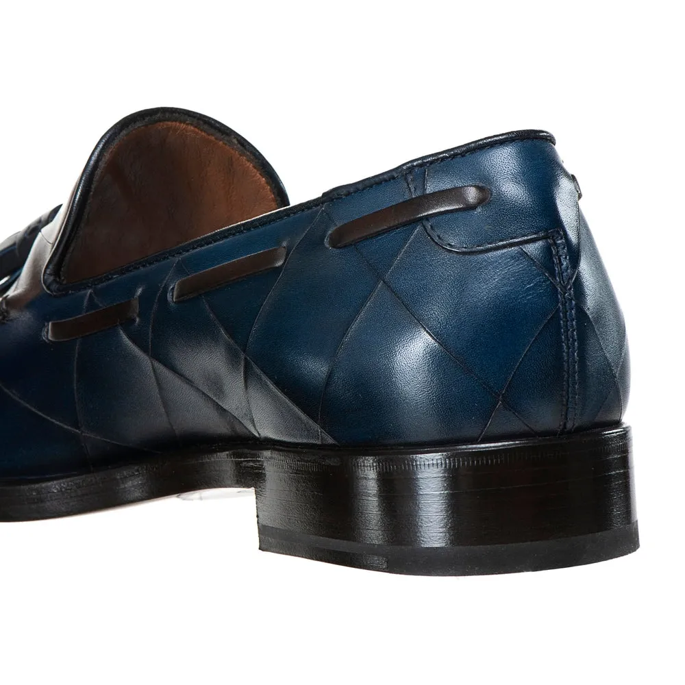Height Increasing Goodyear Welted Vouzela Navy Blue Quilted Leather Loafer With Violin Leather Sole