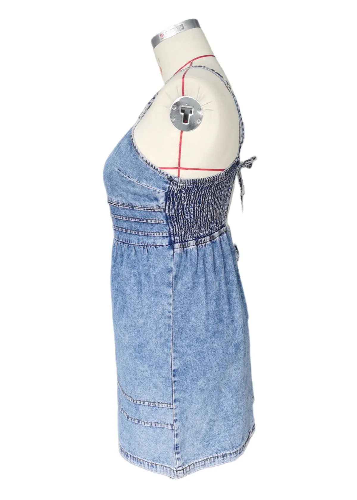 High Waist Backless Spaghetti Straps Denim Dress