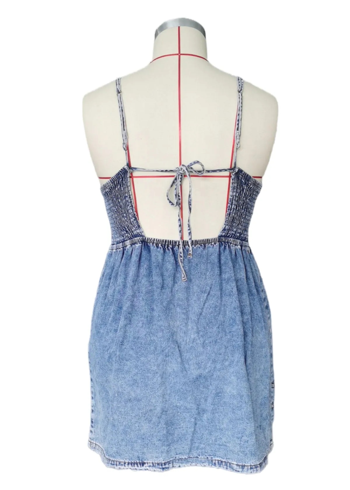 High Waist Backless Spaghetti Straps Denim Dress