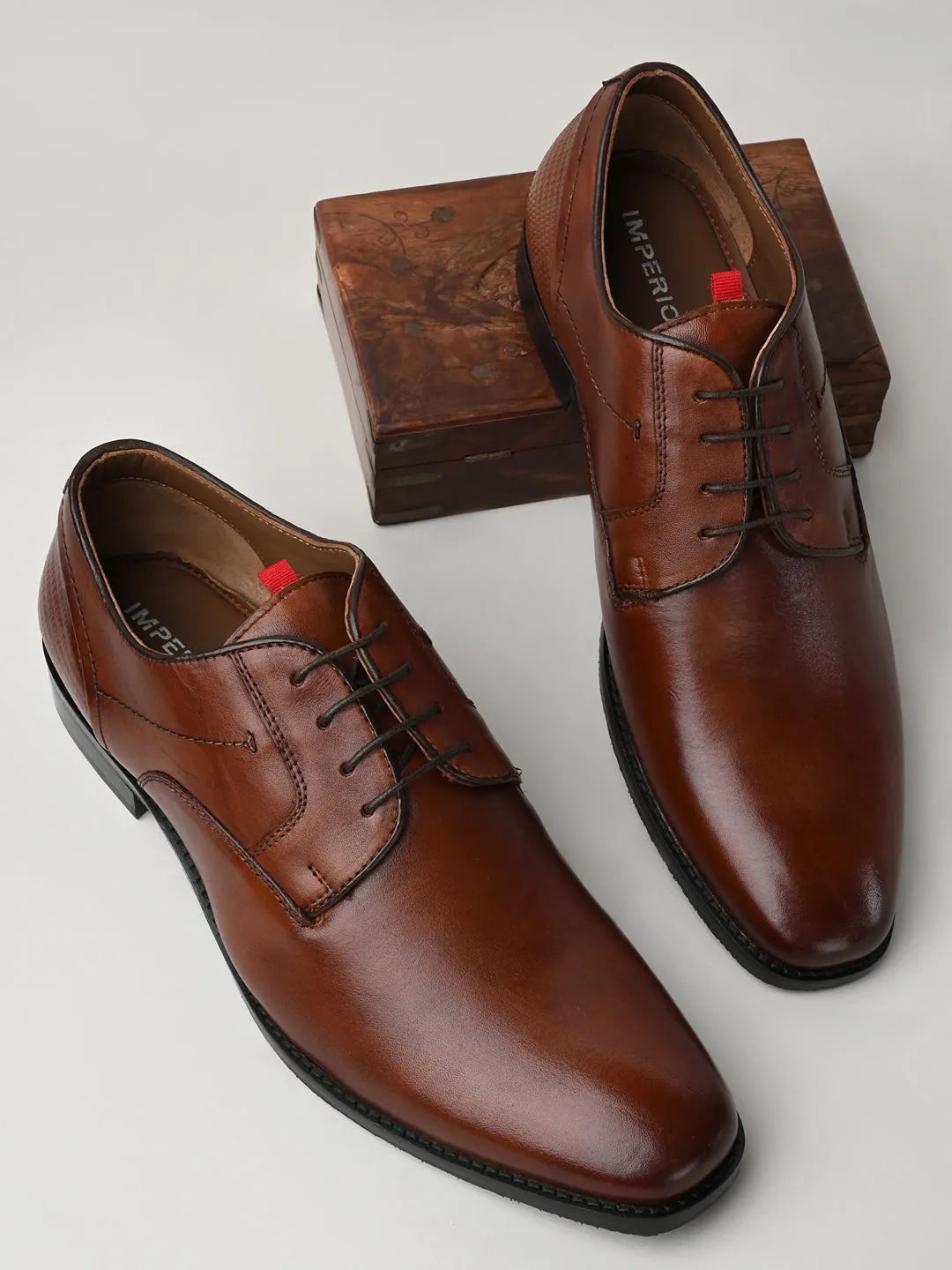 Imperio By Regal Tan Men Classic Leather Formal Lace Ups