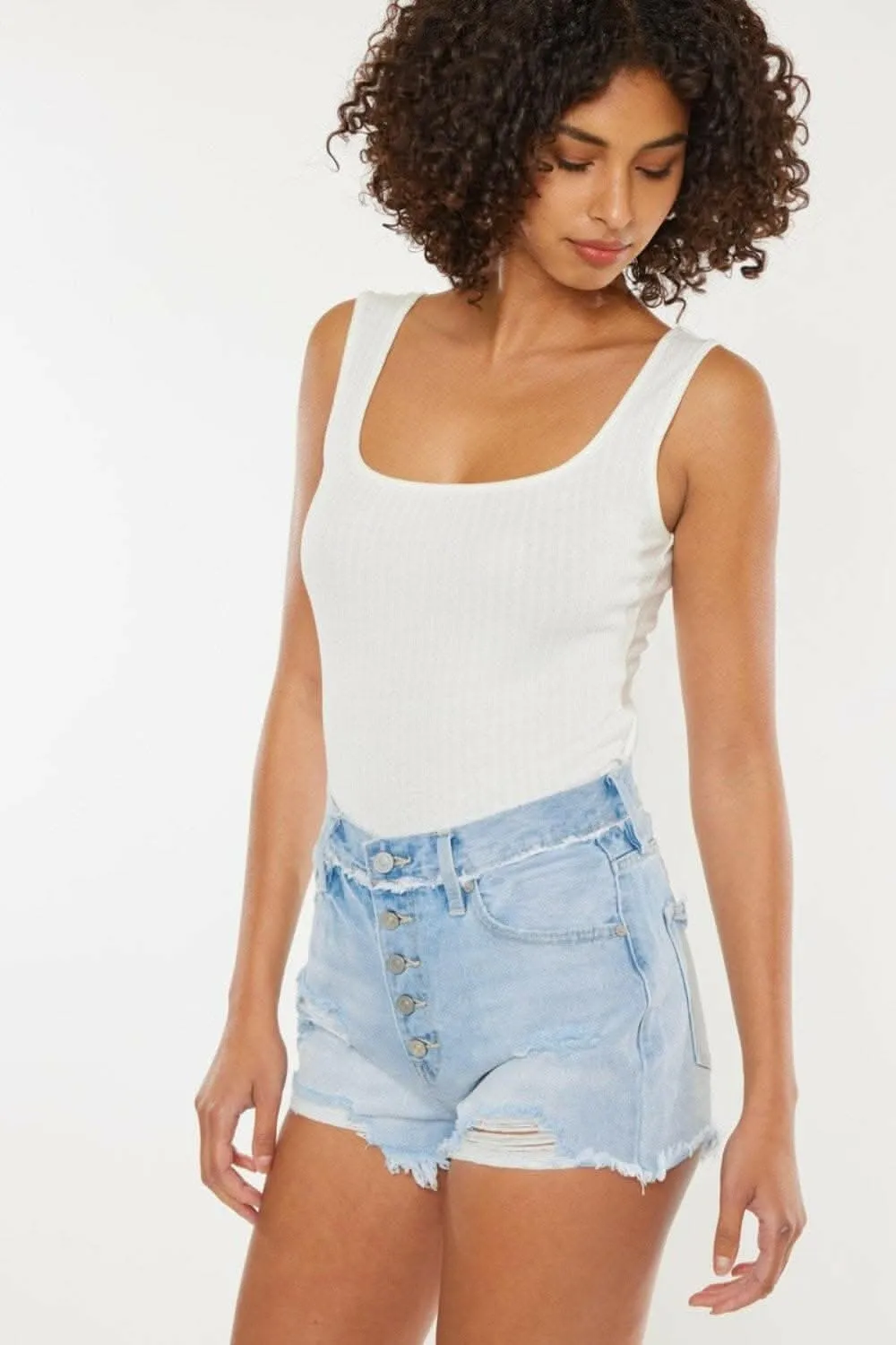 Kancan button-fly distressed shorts