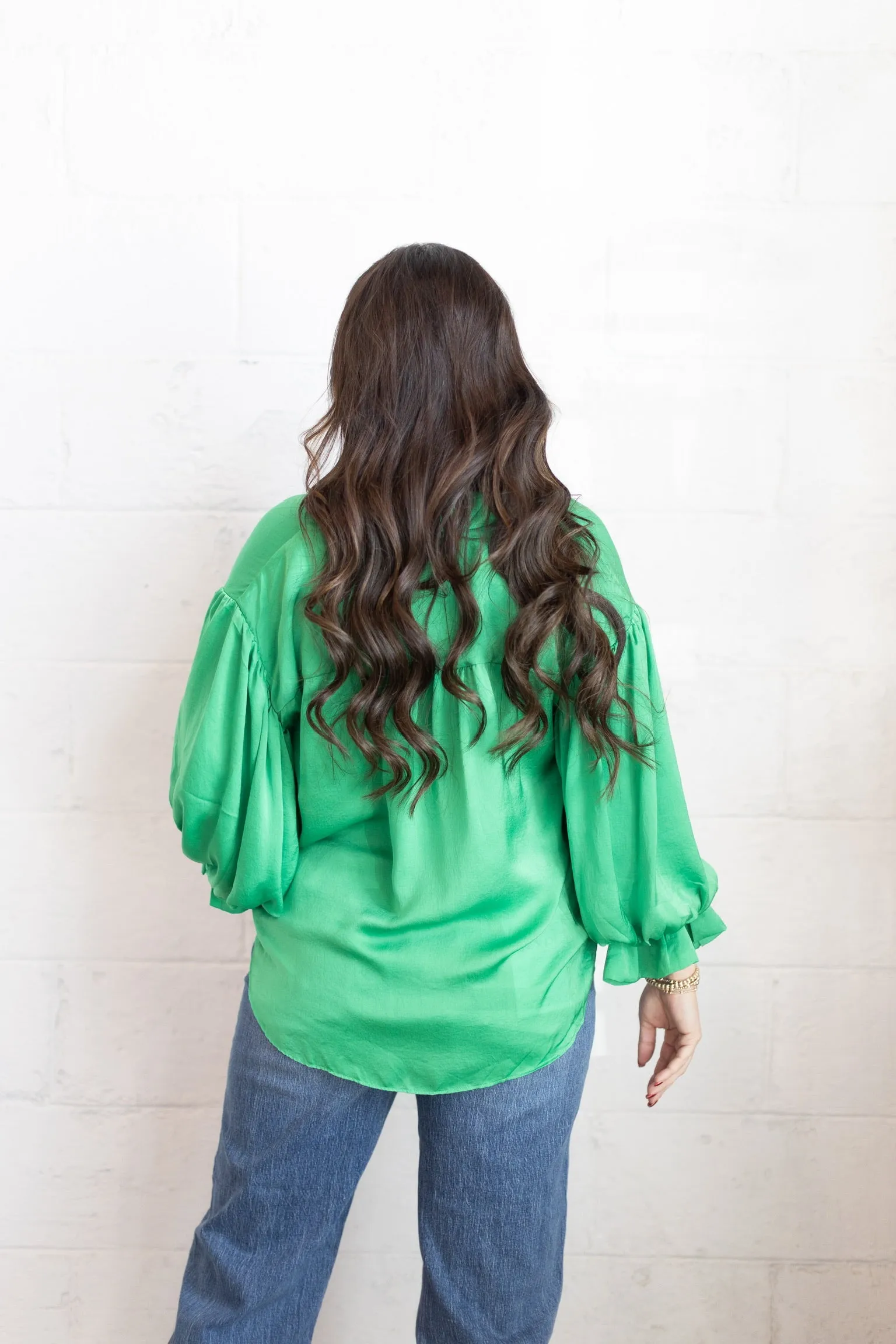 Kelly Green Puff Sleeve Top