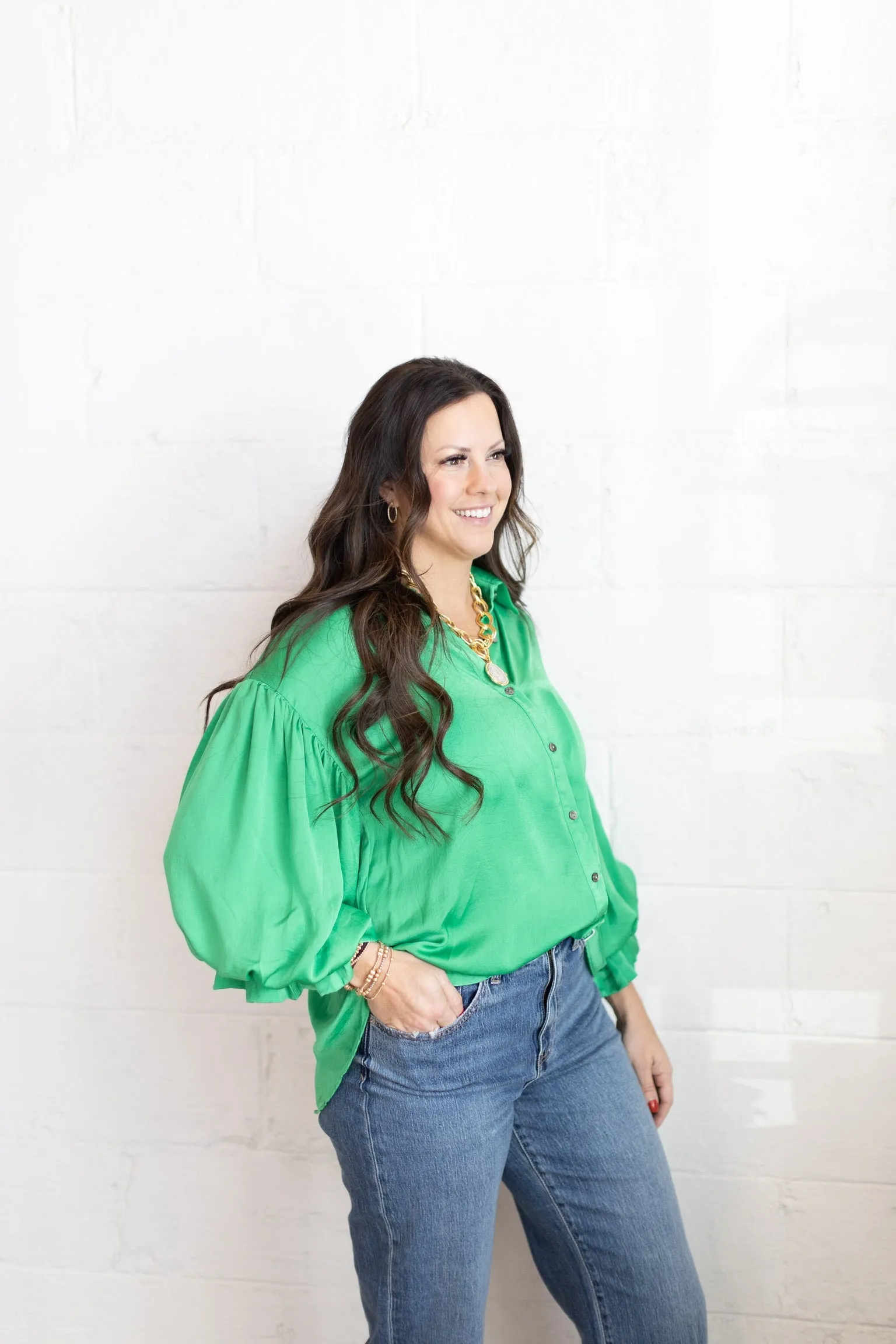 Kelly Green Puff Sleeve Top