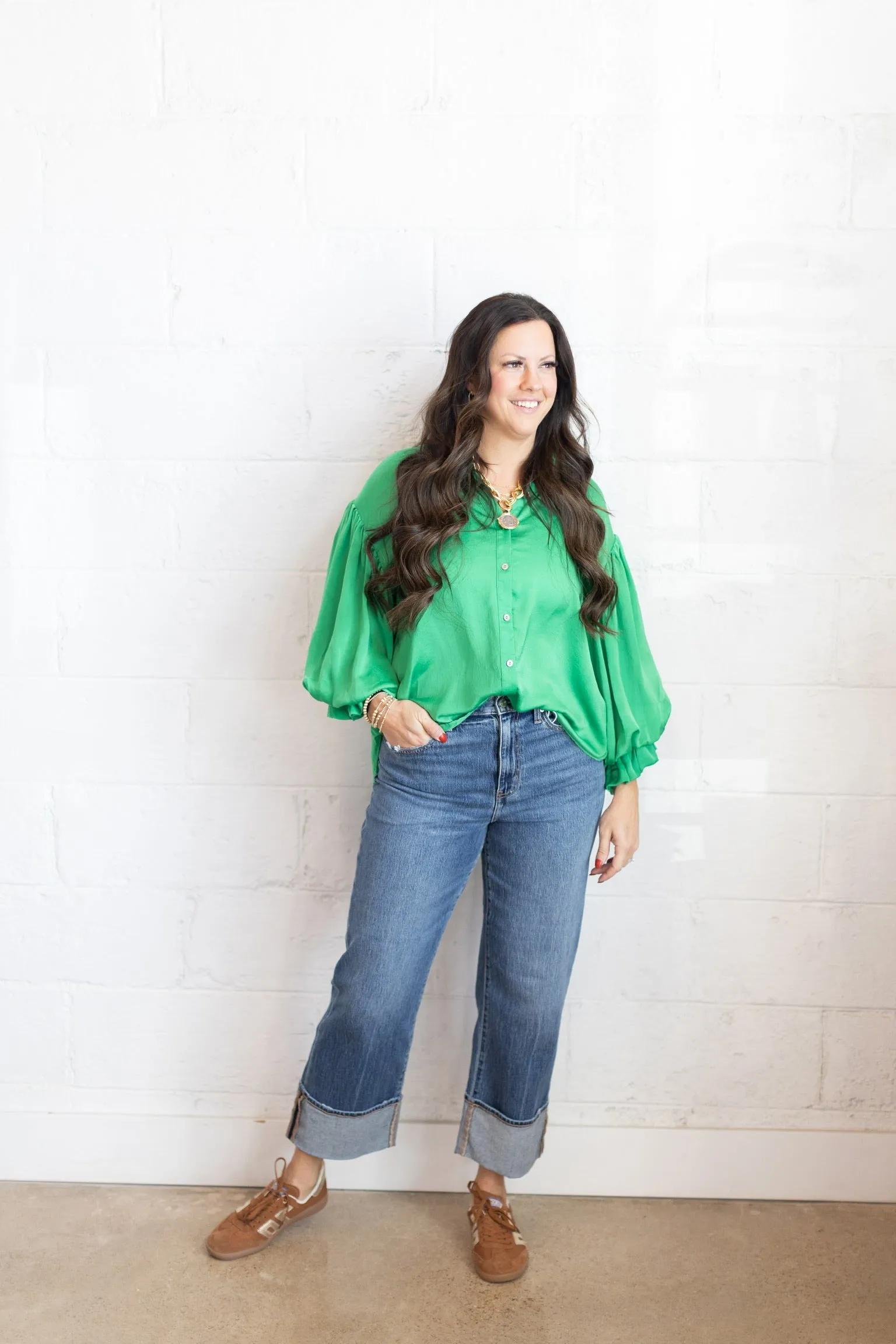 Kelly Green Puff Sleeve Top