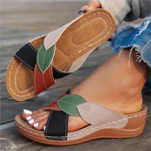 Lina™ - Retro Leaf Slip-On Sandals