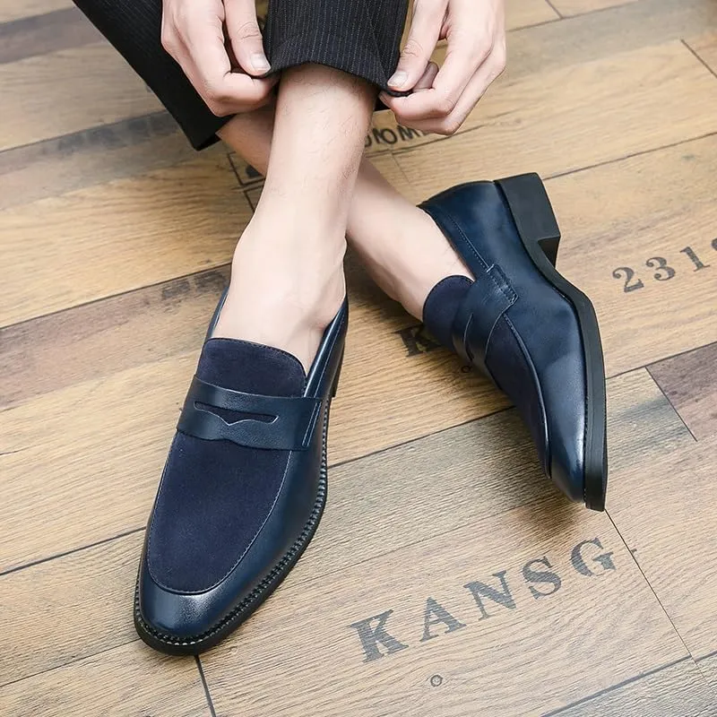 Men's Loafers Round Toe Patchwork Vegan Leather Penny Loafer Comfortable Flat Heel Anti-Slip Prom Fashion Slip On