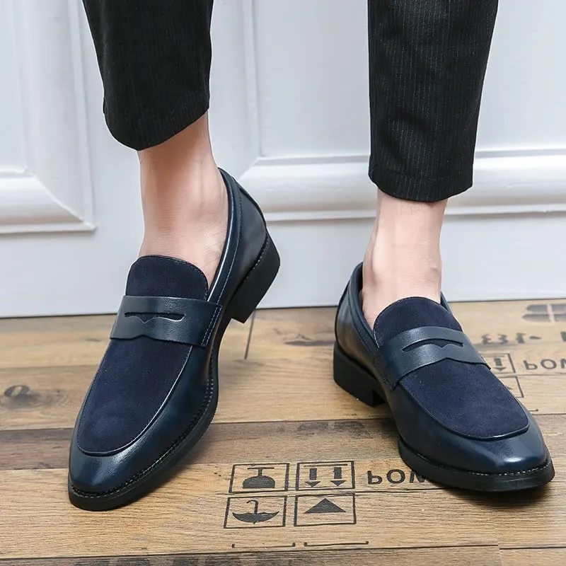 Men's Loafers Round Toe Patchwork Vegan Leather Penny Loafer Comfortable Flat Heel Anti-Slip Prom Fashion Slip On