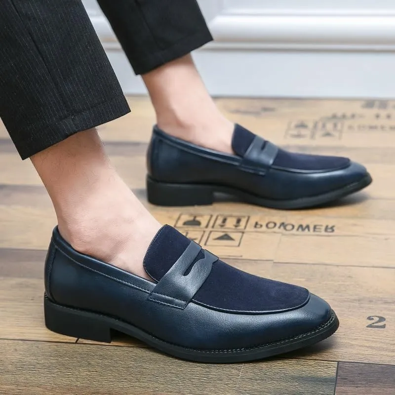 Men's Loafers Round Toe Patchwork Vegan Leather Penny Loafer Comfortable Flat Heel Anti-Slip Prom Fashion Slip On