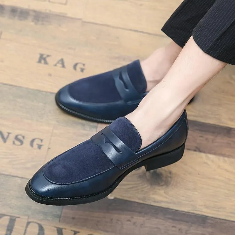 Men's Loafers Round Toe Patchwork Vegan Leather Penny Loafer Comfortable Flat Heel Anti-Slip Prom Fashion Slip On