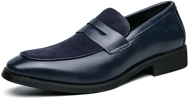 Men's Loafers Round Toe Patchwork Vegan Leather Penny Loafer Comfortable Flat Heel Anti-Slip Prom Fashion Slip On