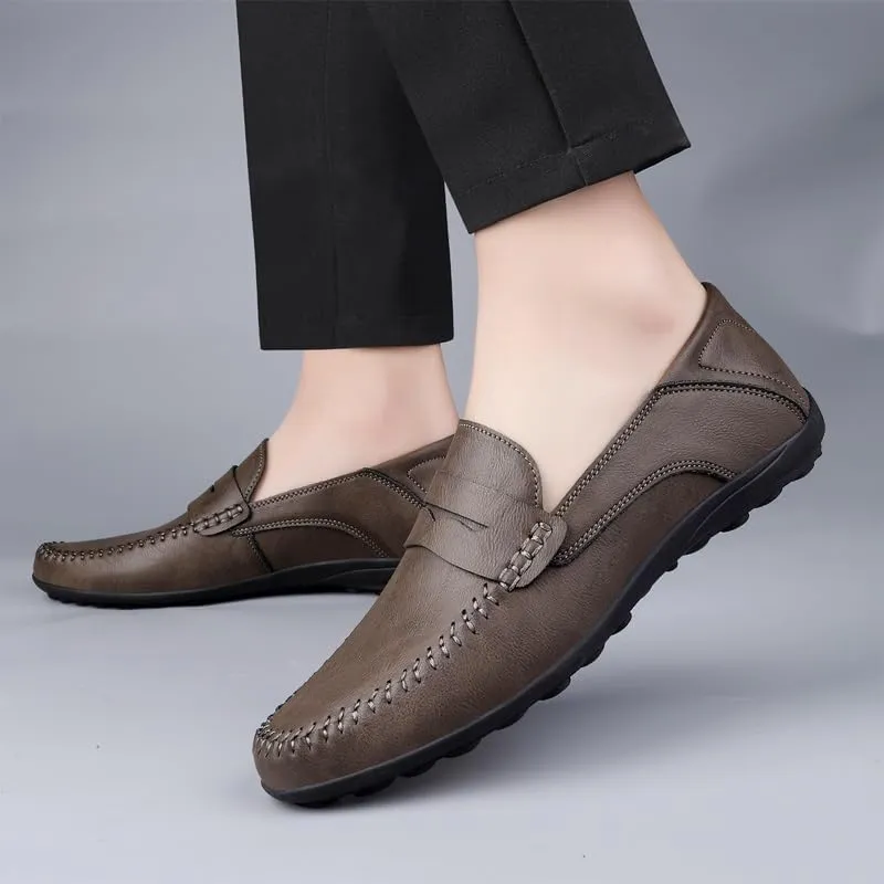 Men's Loafers Round Toe Vegan Leather Penny Loafers Comfortable Anti-Slip Flat Heel Fashion Slip On