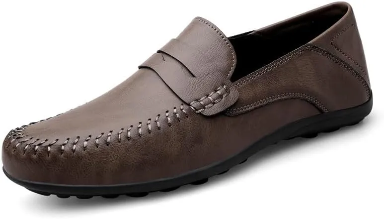 Men's Loafers Round Toe Vegan Leather Penny Loafers Comfortable Anti-Slip Flat Heel Fashion Slip On