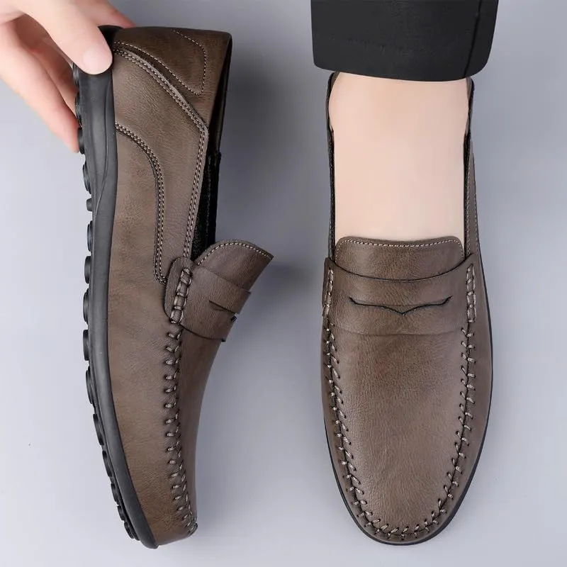 Men's Loafers Round Toe Vegan Leather Penny Loafers Comfortable Anti-Slip Flat Heel Fashion Slip On