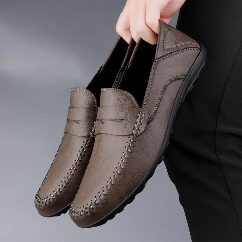 Men's Loafers Round Toe Vegan Leather Penny Loafers Comfortable Anti-Slip Flat Heel Fashion Slip On