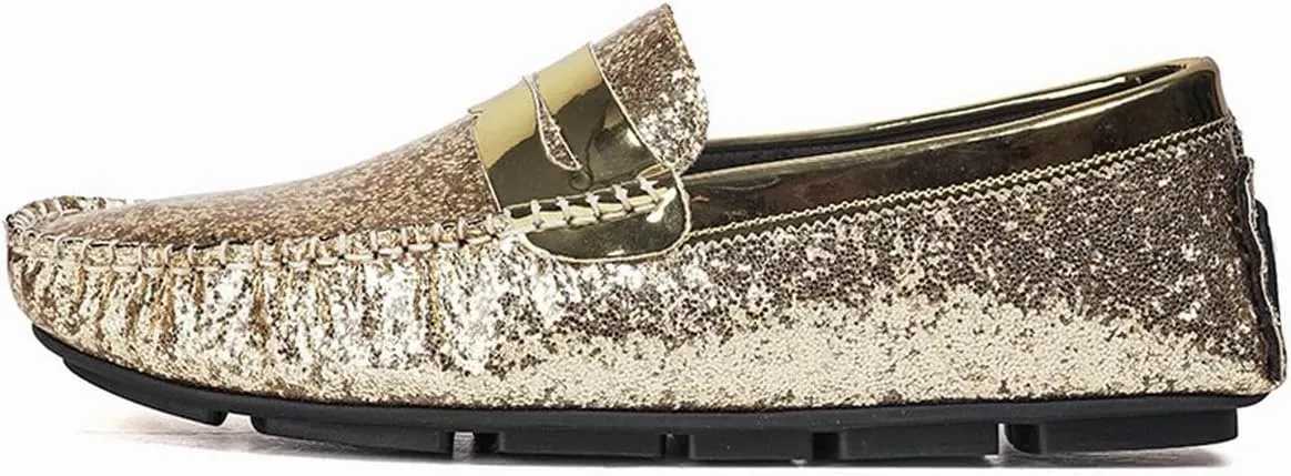 Mens Loafers Vegan Leather Shiny Penny Driving Loafers Flat Heel Comfortable Flexible Outdoor Slip-ons