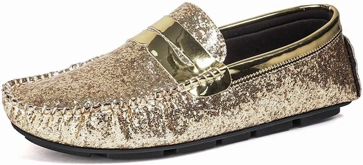 Mens Loafers Vegan Leather Shiny Penny Driving Loafers Flat Heel Comfortable Flexible Outdoor Slip-ons