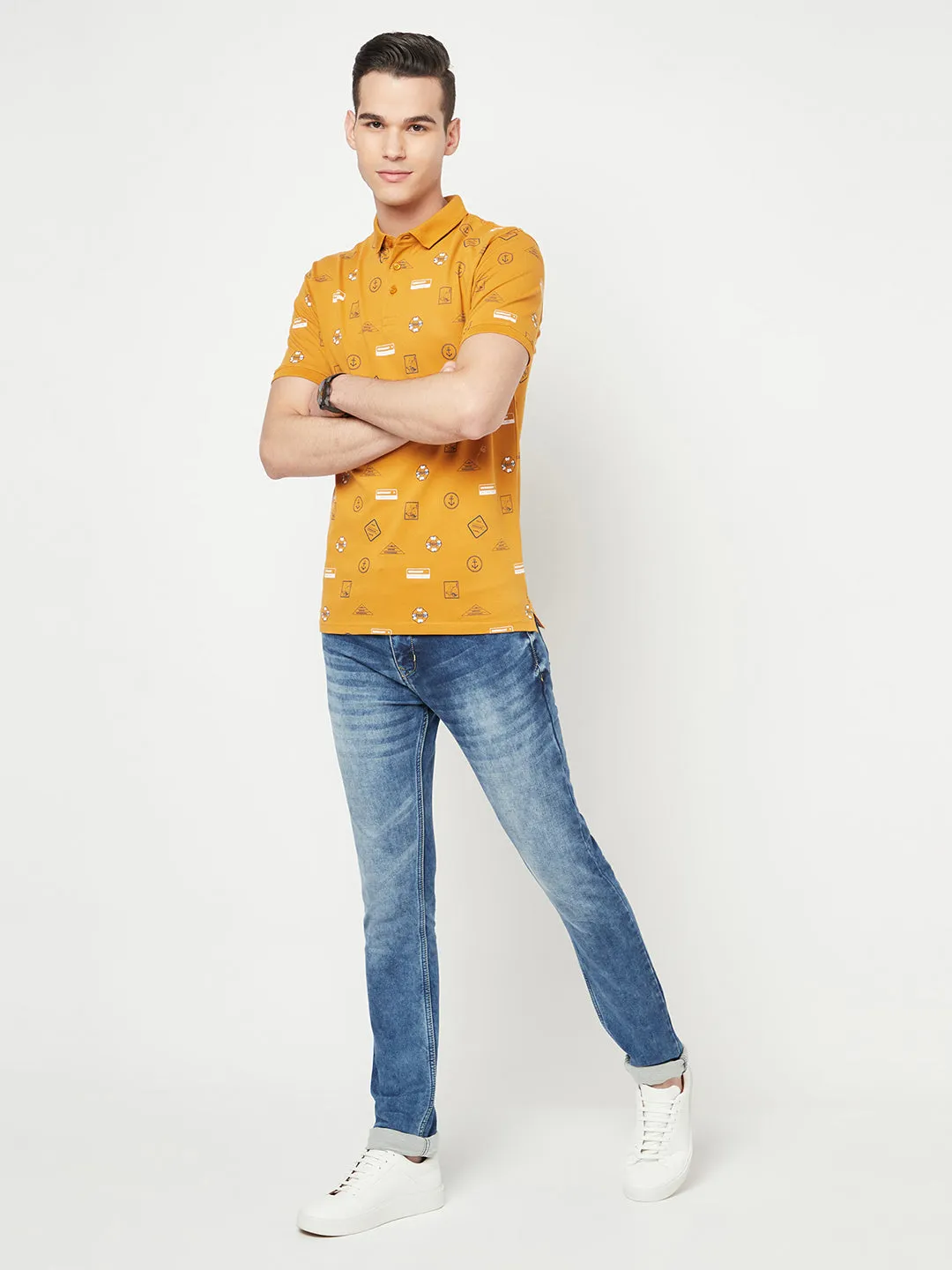 Mustard Printed Polo T-Shirt