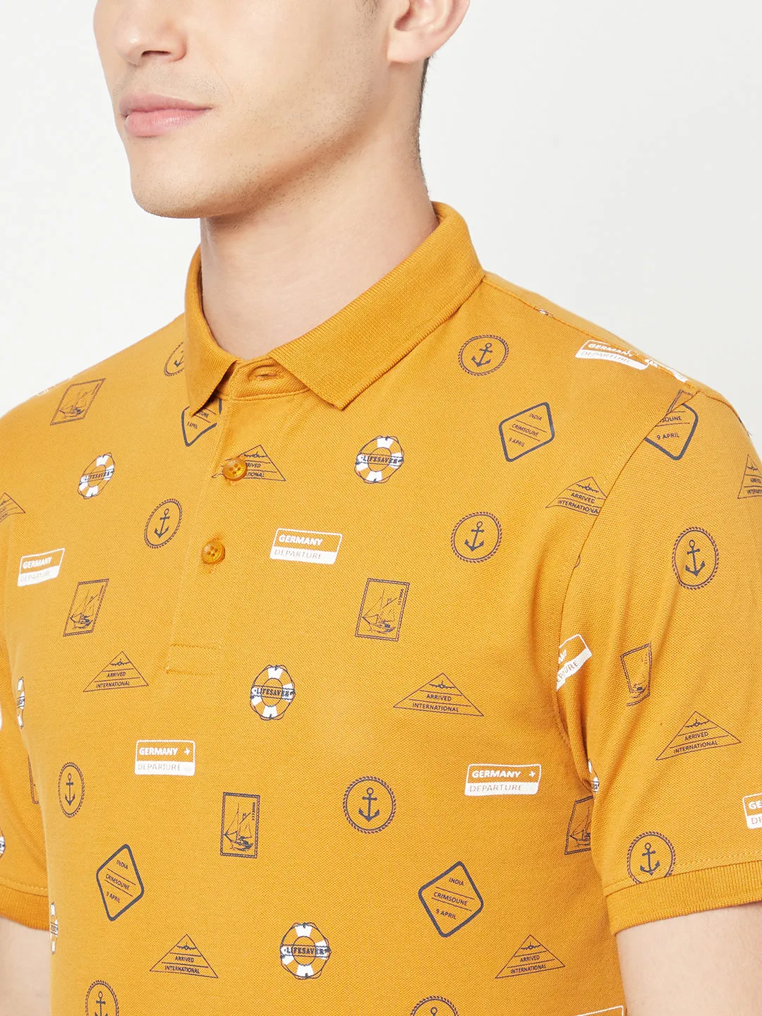 Mustard Printed Polo T-Shirt