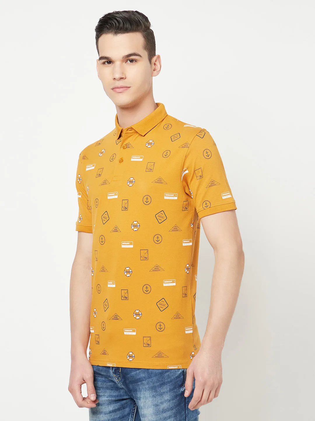 Mustard Printed Polo T-Shirt