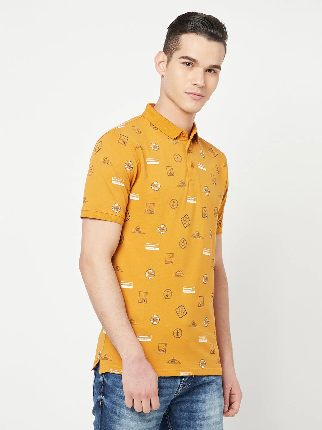 Mustard Printed Polo T-Shirt