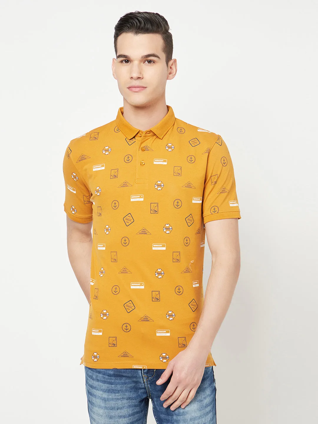 Mustard Printed Polo T-Shirt