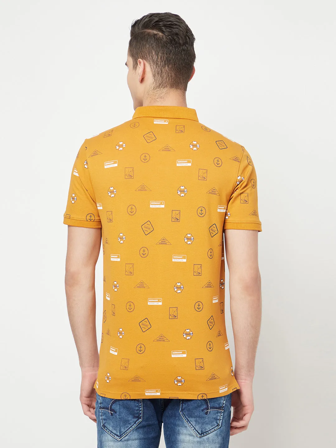 Mustard Printed Polo T-Shirt