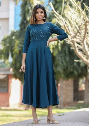Navy Blue Sequin Cotton Anarkali Kurta (pack of 1)