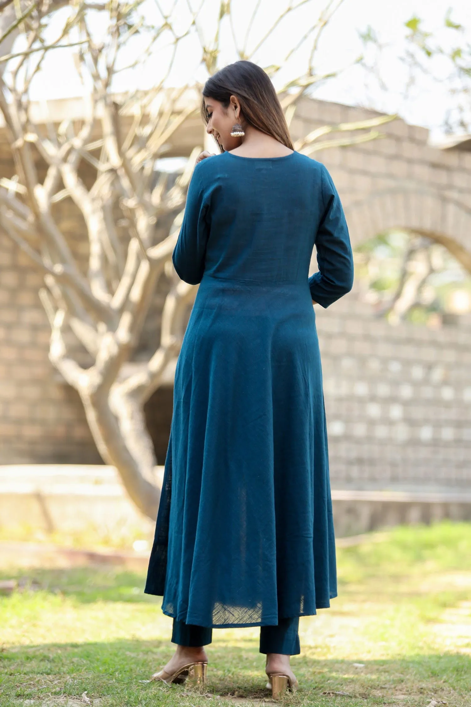 Navy Blue Sequin Cotton Anarkali Kurta (pack of 1)
