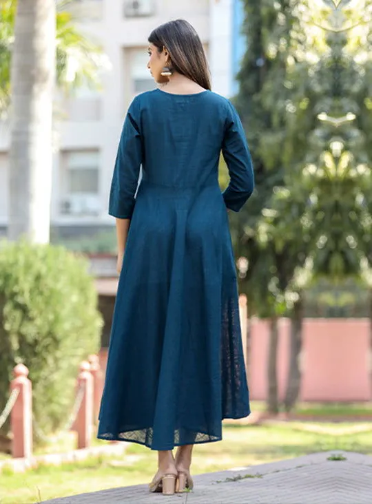 Navy Blue Sequin Cotton Anarkali Kurta (pack of 1)