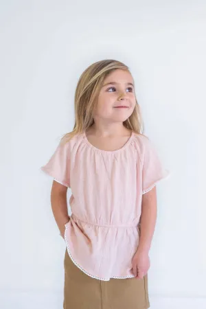 Pearla Girls Lace Peplum Top in Blush
