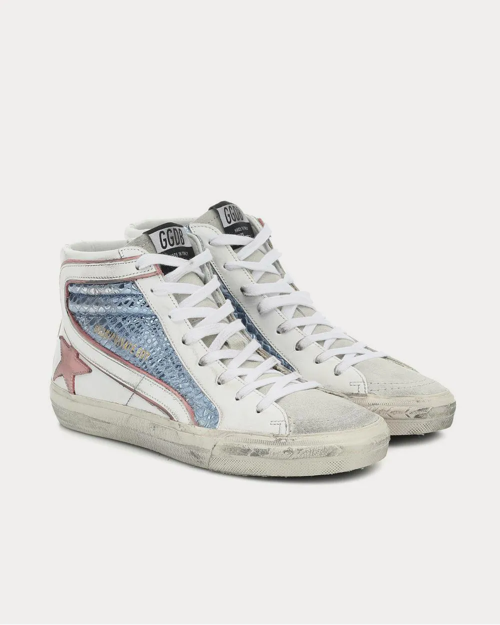 Slide metallic leather White High Top Sneakers