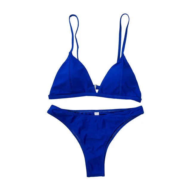 Solid Casual Style Women's Brazillian Swimwear Female Triangle Bikini Set Bandage Push-Up Swimsuit Bathing Beachwear